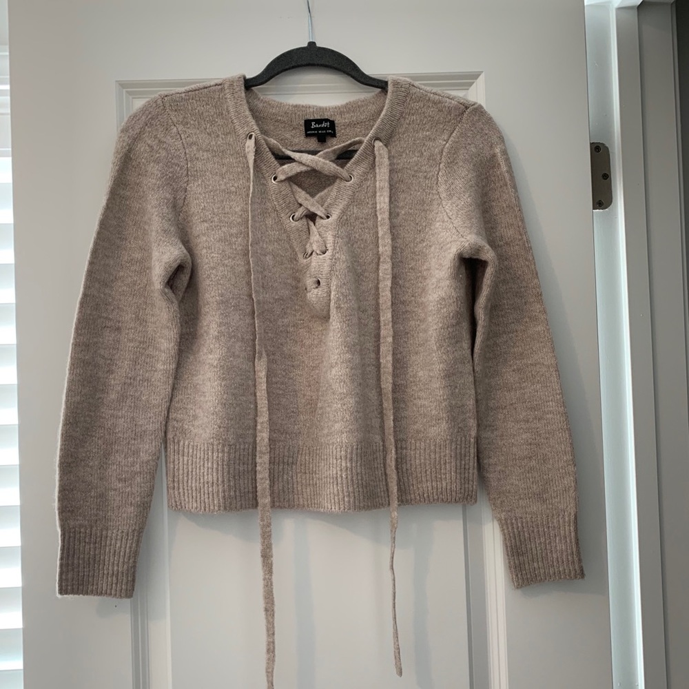 Bardot oatmeal tie front sweater
